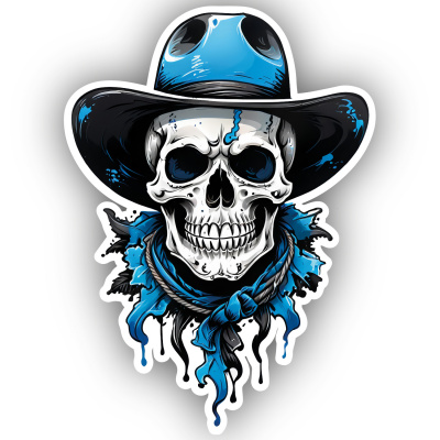 Blauer Cowboy Totenkopf Aufkleber Cartoon
