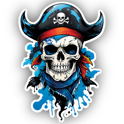 Blauer Piraten Totenkopf Aufkleber Cartoon