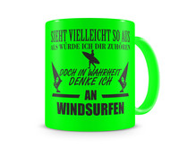 Tasse mit dem Motiv Ich denke an Windsurfen Tasse Modellnummer  neon grn/schwarz