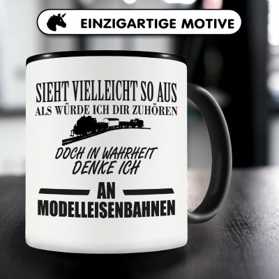 Tasse mit dem Motiv Ich denke an Modelleisenbahnen - Ansicht 3