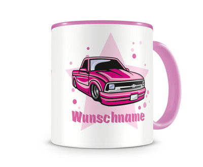Kinder-Tasse mit Namen und pinkem Auto als Motiv Bild Kaffeetasse
