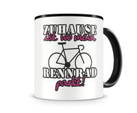 Tasse mit dem Motiv Zuhause ist Rennrad Tasse Modellnummer  schwarz/rosa