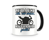 Tasse mit dem Motiv Zuhause ist Motorrad Tasse Modellnummer  schwarz/blau