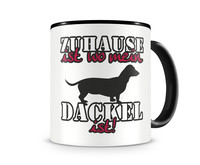 Tasse mit dem Motiv Zuhause ist Dackel Tasse Modellnummer  schwarz/rot