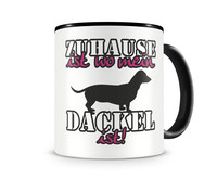 Tasse mit dem Motiv Zuhause ist Dackel Tasse Modellnummer  schwarz/rosa