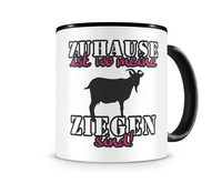 Tasse mit dem Motiv Zuhause ist Ziegen Tasse Modellnummer  schwarz/rosa