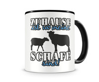 Tasse mit dem Motiv Zuhause ist Schafe Tasse Modellnummer  schwarz/blau