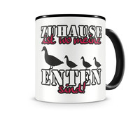 Tasse mit dem Motiv Zuhause ist Enten Tasse Modellnummer  schwarz/rot