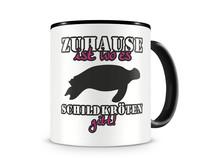 Tasse mit dem Motiv Zuhause ist Schildkrten Tasse Modellnummer  schwarz/rosa