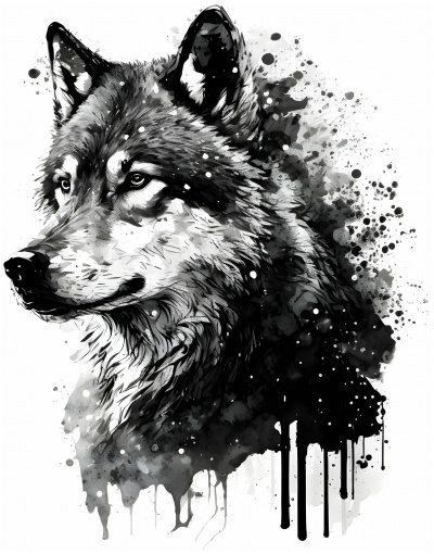 Buntes Wandtattoo  Wilder Wolf 