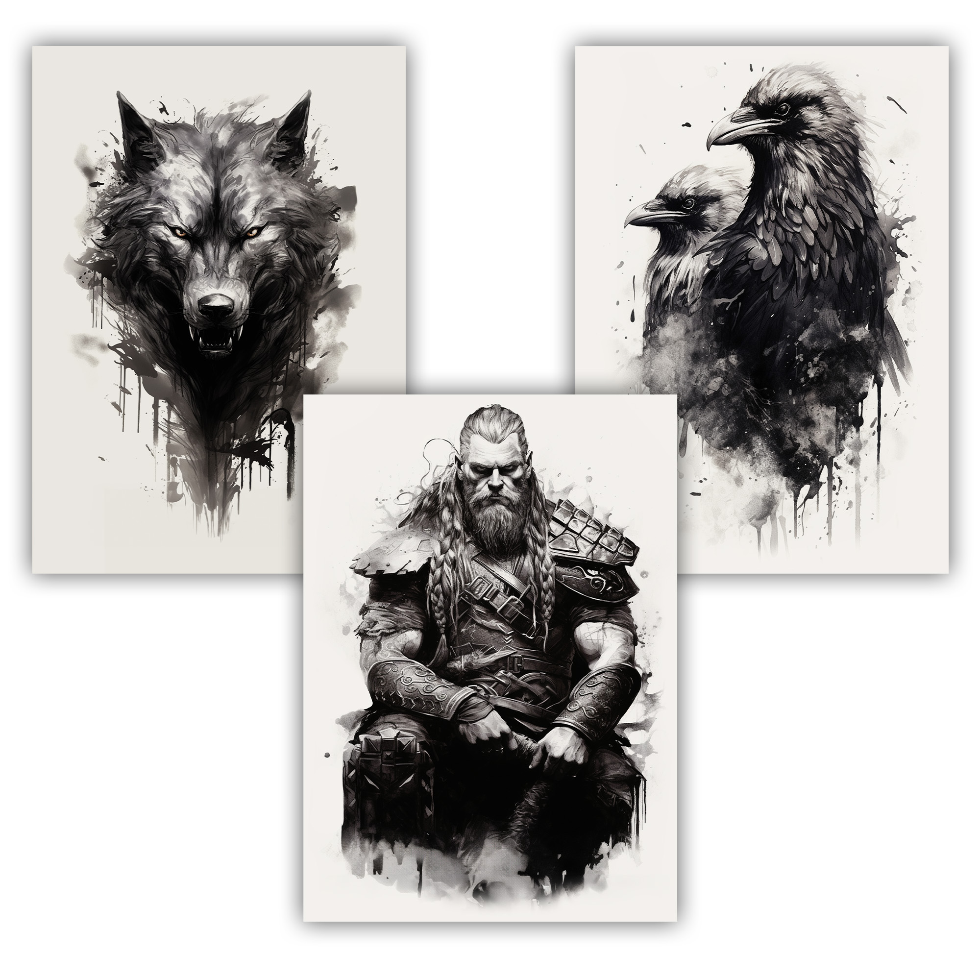 Wikinger Kunstdruck Set   Wikinger Jarl Raben Wolf   Perfektes ...