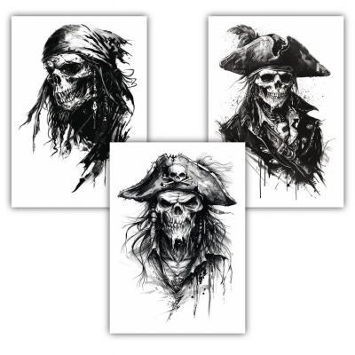 Kunstdruck mit dem Motiv Totenkopf Set mit Piraten Motiven