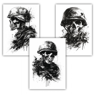 Kunstdruck mit dem Motiv Totenkopf Set mit Soldaten Motiven