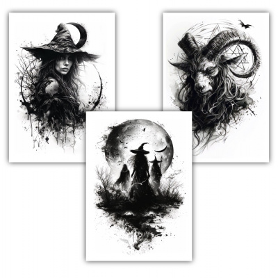 Kunstdruck mit dem Motiv Hexen Set mit Wicca Motiven