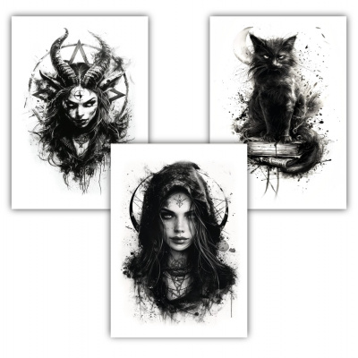 Kunstdruck mit dem Motiv Hexen Set mit Dmonen Motiven