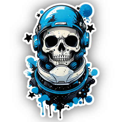 Blauer Astronaut Totenkopf Aufkleber Cartoon