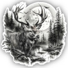 Hirsch in Wald Szene Aufkleber Illustration Aufkleber