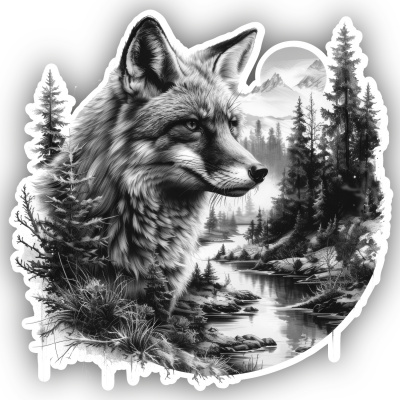Fuchs in Wald Szene Aufkleber Illustration Aufkleber