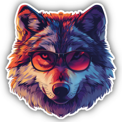 Cooler Wolf mit Sonnenbrille Aufkleber Cartoon