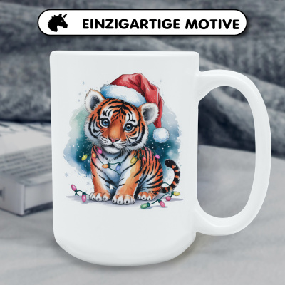 XXL Tasse mit dem Motiv Tiger mit Weihnachtsmtze - Ansicht 6