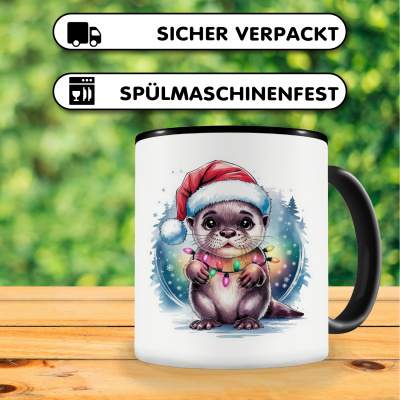 Tasse mit dem Motiv Otter mit Weihnachtsmtze - Ansicht 4