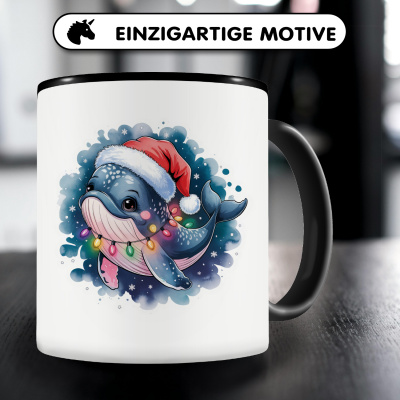 Tasse mit dem Motiv Wal mit Weihnachtsmtze - Ansicht 3