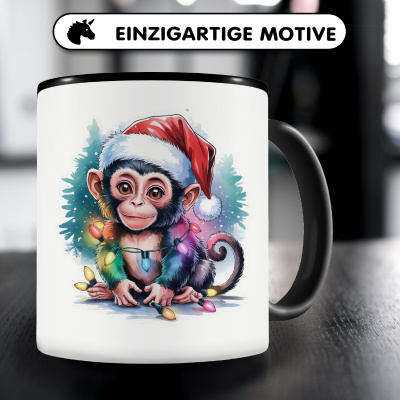 Tasse mit dem Motiv Affe mit Weihnachtsmtze - Ansicht 3