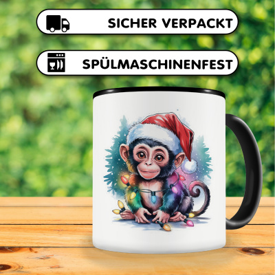 Tasse mit dem Motiv Affe mit Weihnachtsmtze - Ansicht 4