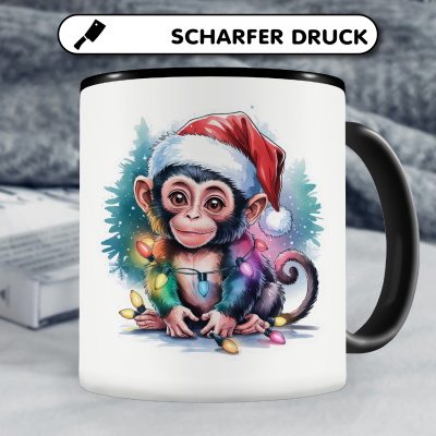 Tasse mit dem Motiv Affe mit Weihnachtsmtze - Ansicht 5