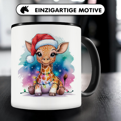 Tasse mit dem Motiv Giraffe mit Weihnachtsmtze - Ansicht 3