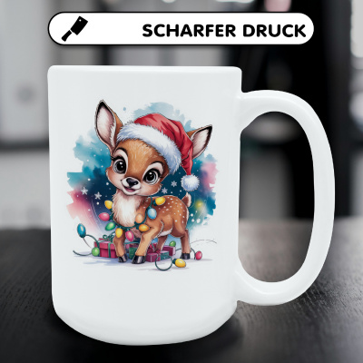 XXL Tasse mit dem Motiv Reh Rehkitz mit Weihnachtsmtze - Ansicht 5