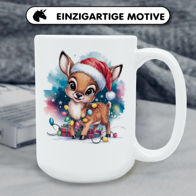 XXL Tasse mit dem Motiv Reh Rehkitz mit Weihnachtsmtze - Ansicht 6