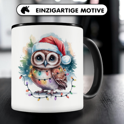 Tasse mit dem Motiv Eule mit Weihnachtsmtze - Ansicht 3