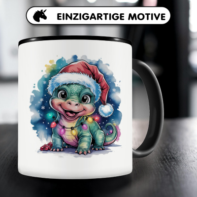 Tasse mit dem Motiv Dino mit Weihnachtsmtze - Ansicht 3