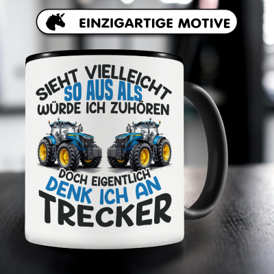 Tasse mit dem Motiv Sieht vielleicht so aus Trecker Blau - Ansicht 3